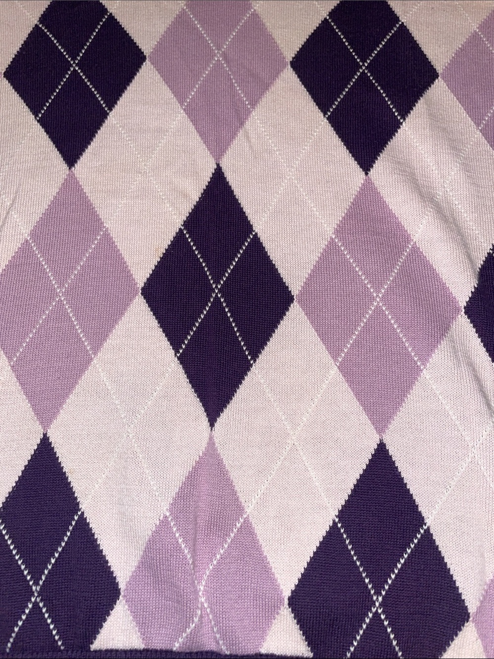 Tommy Hilfiger Purple Argyle V-Neck Sweater w Pink & Cream Diamonds. Cotton XS - Picture 6 of 7